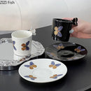GobekUsa Butterfly Ceramic Tea Cup & Saucer Set for Elegant Dining Table Décor