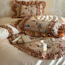 GobekUsa 100% Cotton French Print Lace Ruffles Bedding Set - 4 Piece Bed Sets