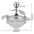 GobekUsa Crystal Fan Chandelier LED Light Retractable Blades Dimmable Remote Modern Home Decor