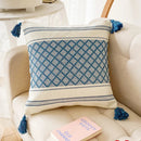 GobekUsa Blue Diamond Jacquard Tassel Cushion Cover 45x45cm