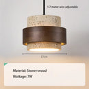 Japanese Stone Pendant Light in Walnut Wood Finish