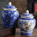 GobekUsa Blue & White Porcelain Tea Canister | Ceramic Sealed Caddy Jar