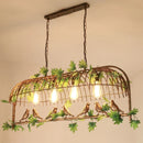 GobekUsa Iron Bird Cage Chandelier with Green Leaf Decoration and LED Lamps