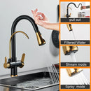 GobekUsa Dual Handle Kitchen Faucet with Black Touch Sensor and Three Modes