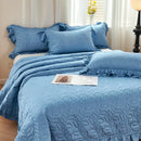 GobekUsa Leaf Embroidery Double Layer Lace Ruffles Quilt Set with Bedspread & Pillowcases