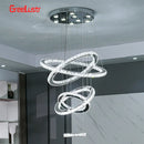 GobekUsa Crystal Chrome LED Pendant Light Rings Chandelier for Living Room Bedroom