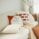 GobekUsa Abstract Plush Burnt Orange Embroidered Pillow Cover 45x45cm Ivory Decoration