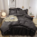 GobekUsa Korean Bed Skirt Set with Ruffled Edges - Solid, Skin-Friendly Bedding Kit