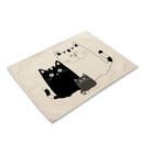 GobekUsa Black Cat Linen Placemat Set for Dining Table & Kitchen Decor