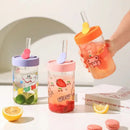 GobekUsa Cartoon Glass Cup with Lid & Straw - 600ml Drinkware