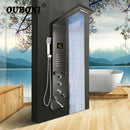 GobekUsa Dark Grey LED Shower Panel Column with Rainfall Waterfall Spa Jets