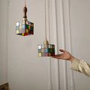 GobekUsa Cube LED Pendant Lamp Walnut Wood Glass Hanging Lights for Restaurant and Bedroom
