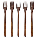 5 Pieces Wooden Spoon Soup Spoon and Fork Tableware Set