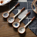 GobekUsa Japanese Vine Ceramic Spoon Set - Ins Wind Hand-painted Long Handle Dessert Spoons