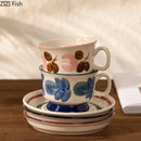 GobekUsa Ink Flowers Ceramic Cup & Saucer Set - Gold-plated Coffee Mug for Dining Table