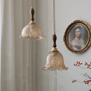 GobekUsa Amber Glass LED Pendant Lamp Walnut Wood Copper Hanging Light