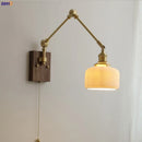 GobekUsa Copper Wall Lamp with Pull Chain Switch, Nordic Design, LED Bulb, Ceramic Lampshade