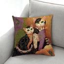 GobekUsa Cat Design Linen Pillowcase 45x45cm for Home Decor and Cushion Covers