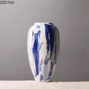 GobekUsa Blue & White Porcelain Vase: Ink Style Flowers, Aesthetic Room Decor