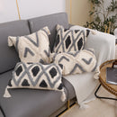 GobekUsa Grey Geometric Tufted Cushion Cover with Fringe, Home & Car Decor Pillow Cover