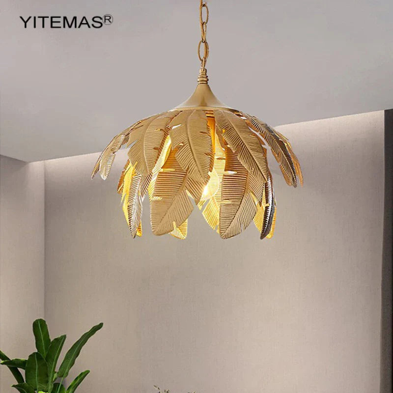 GobekUsa Gold Leaves Chandelier Small Pendant Lighting for Kitchen Island Hallway E27 Socket, photo 4 of 7