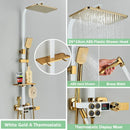 GobekUsa Gold Thermostatic Shower Faucet Set: Smart Digital Mixer, Wall Mounted Rainfall System