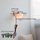 GobekUsa Amber Glass LED Wall Sconce with Pull Chain Switch, Nordic Modern Wood Stair Light