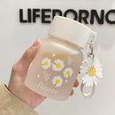 GobekUsa Daisy Flower Glass Water Bottle Portable Tumbler 350ML