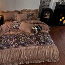 GobekUsa French Organza Lace Ruffles Bedding Set, Egyptian Cotton Duvet, Sheets & Pillowcases