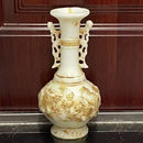 "GobekUsa White Marble Gold Vase with Ming and Qing Antique Jade Dragons"