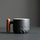 GobekUsa Gradient Glaze Ceramic Coffee Cup with Wooden Handle for Home and Office