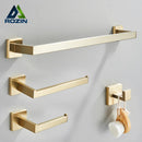 GobekUsa Brushed Gold Stainless Steel Bathroom Accessories Set: Toilet Wall Towel Bar, Paper Holder, Hook