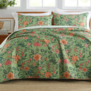 GobekUsa Green Floral Quilt Set 3-Piece Oversized Bedding with Shams