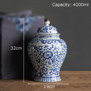 GobekUsa Blue & White Porcelain Jar with Gold Plating - Ceramic Storage & Desk Decor