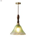 GobekUsa LED Wood Walnut & Green Glass Pendant Light - Nordic Modern Style
