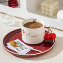 GobekUsa Cherry Pattern Porcelain Coffee Mug, Gilded Edge Teacup for Afternoon Tea & Juice
