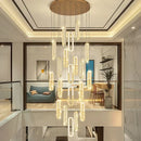 GobekUsa Gold Crystal LED Chandelier: Modern Luxury Long Pendant Light for Living Room