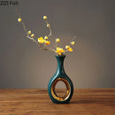 GobekUsa Gold Ceramic Vase with Artificial Flowers | Table Decoration | Room Aesthetic Decor