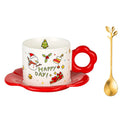 GobekUsa Christmas Ceramic Santa Tea Set with Spoon, Festive Coffee Cup & Saucer