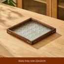 GobekUsa Glass Wood Tea Table Tray, Rectangular Snack Food Fruit Bowl Serving Tray