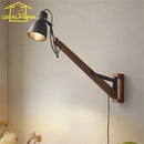 GobekUsa LED Long Pole Swing Arm Wall Lamp, Solid Wood, Adjustable, Industrial Designer