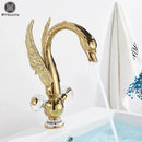 GobekUsa Gold Brass Black Swan Bathroom Basin Faucet Luxury Single Mixer Tap Deck Mounted