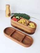 GobekUsa Acacia Wood Oval Three-Compartment Japanese Dip Plate | Breakfast Dip Plate