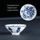 GobekUsa Blue & White Ceramic Kung Fu Tea Cup, Japanese Style Porcelain Sake Espresso Mug