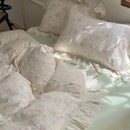GobekUsa Elegant Floral Lace Ruffles Bedding Set with Double Yarn - Soft Cotton Blend