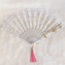 GobekUsa Elegant Gemstone Handle Lace Fan for Dark Gothic Court Party