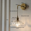 GobekUsa Glass & Copper Green Flower LED Wall Sconce with Pull Chain