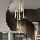 GobekUsa Crystal Rotating Staircase Chandelier: Luxe Duplex Living Room Pendant