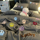 GobekUsa Cotton Cartoon Towel Embroidery Bedding Set: Quilt Cover, Bed Sheet, Pillowcases