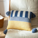 GobekUsa Knit Stripe Cushion Cover 45x45cm with Blue Pink Tassels for Home Decor